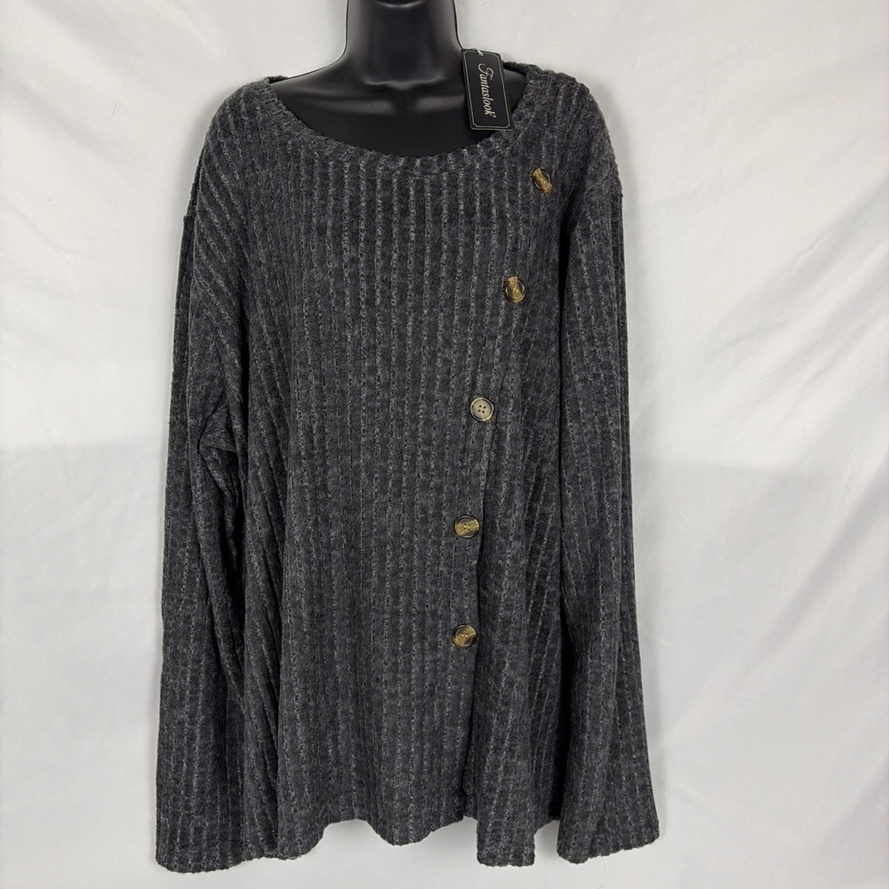 NWT Fantaslook Long Sleeve W Crew Neck Casual Tunic Top Lightweight Charcoal 3XL